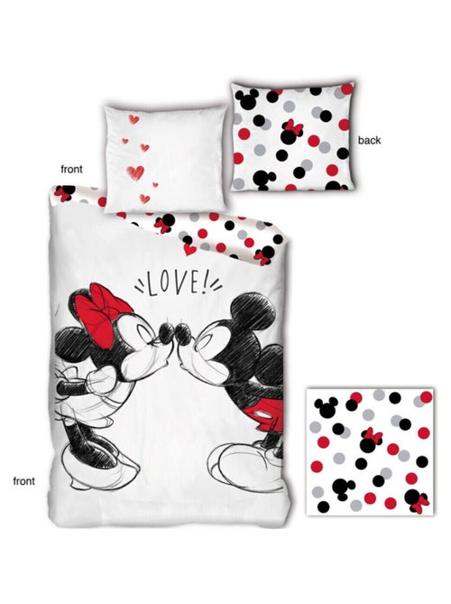 Parure de lit réversible Disney Mickey et Minnie qui s'embrassent - -Love !- - 155 cm x 200 cm - Kiabi