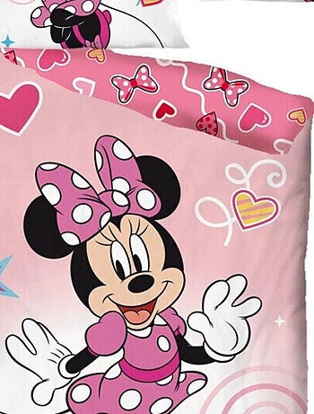 Parure de lit réversible Disney Minnie - Rose et Blanc - 140 cm x 200 cm