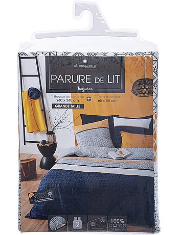Parure de lit réversible en coton etnik rayé