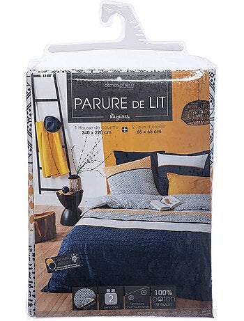 Parure de lit réversible en coton etnik rayé