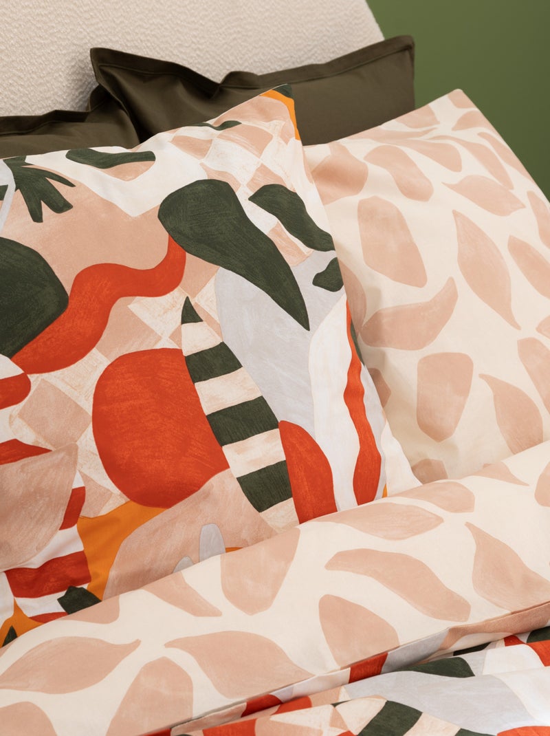 Parure de lit réversible en coton imprimé végétal Beige - Kiabi
