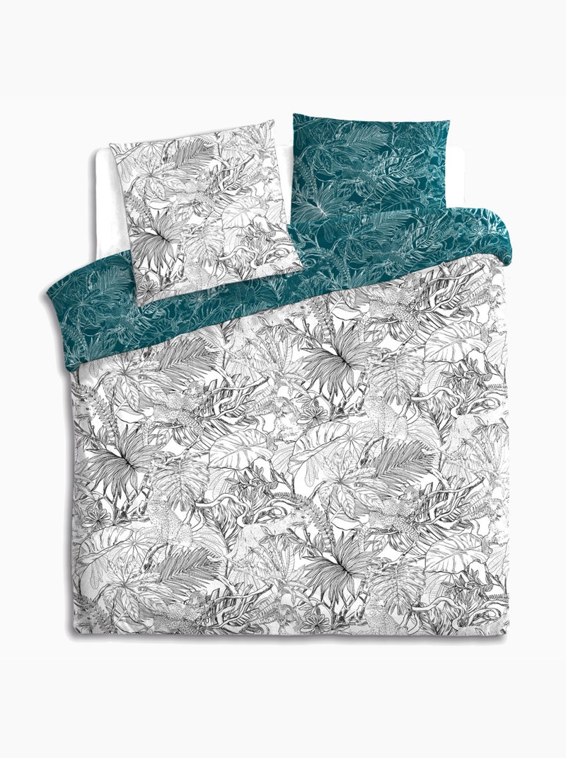 Parure de lit réversible en coton JUNGLE Noir Blanc - Kiabi