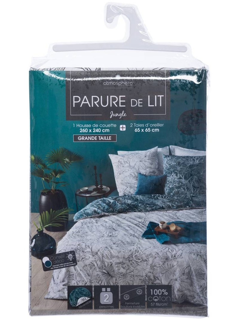 Parure de lit réversible en coton JUNGLE Noir Blanc - Kiabi