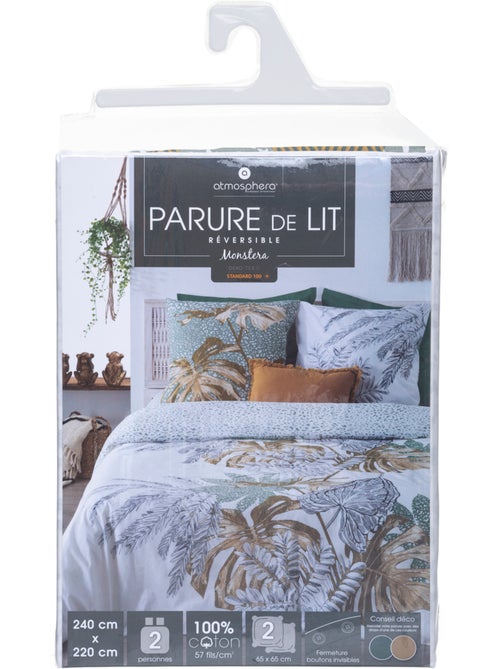 Parure de lit réversible en coton MONSTERA - Kiabi