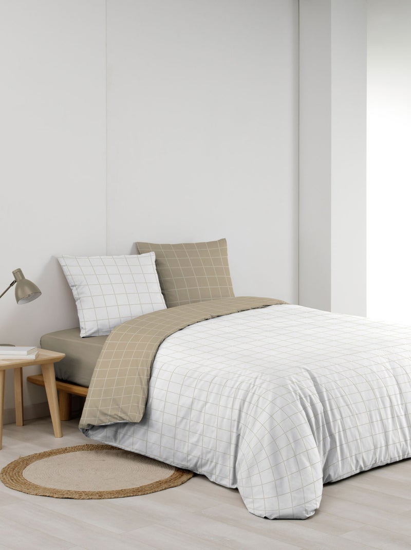 Parure de lit réversible en coton motif carreaux Beige grès - Kiabi
