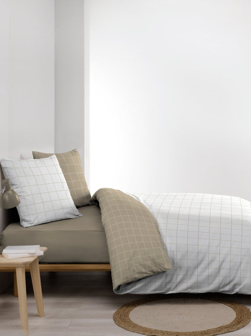 Parure de lit réversible en coton motif carreaux Beige grès - Kiabi