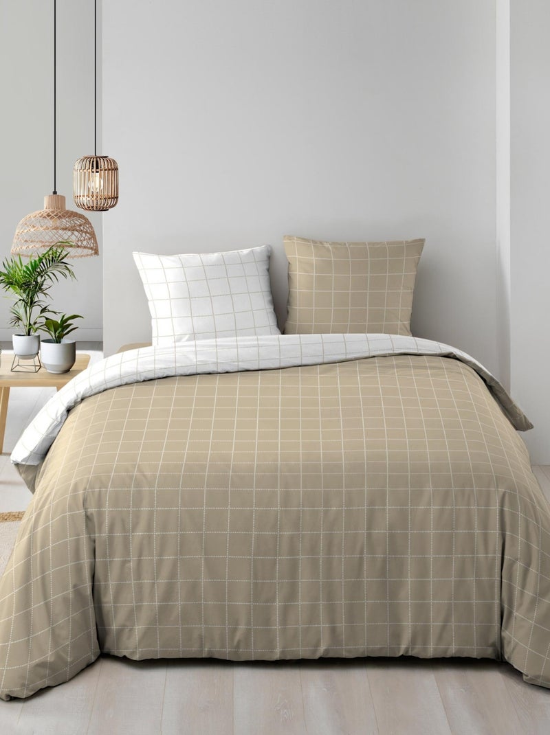 Parure de lit réversible en coton motif carreaux Beige grès - Kiabi