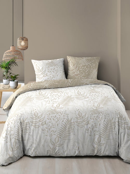 Parure de lit réversible en coton motif feuillage - Kiabi Parure de lit réversible en coton motif feuillage - Kiabi