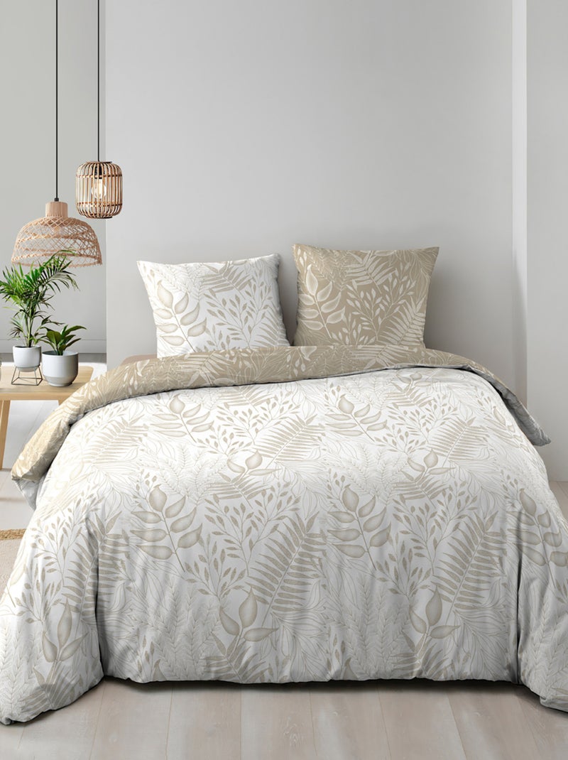 Parure de lit réversible en coton motif feuillage Beige grès - Kiabi