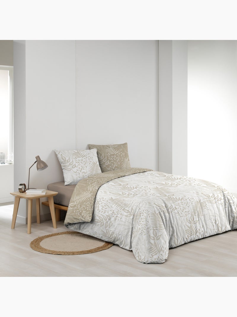 Parure de lit réversible en coton motif feuillage Beige grès - Kiabi