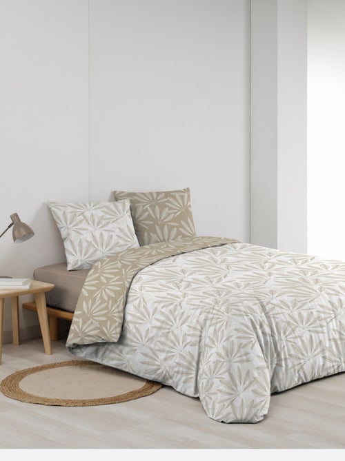 Parure de lit réversible en coton motif feuillage naturel - Kiabi Parure de lit réversible en coton motif feuillage naturel - Kiabi