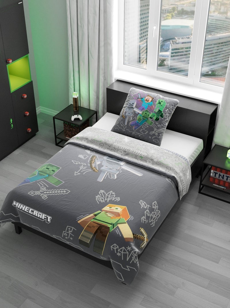 Parure de lit réversible et déhoussable 100 % coton 'Minecraft' ROBA Gris Multicolore Gris - Kiabi