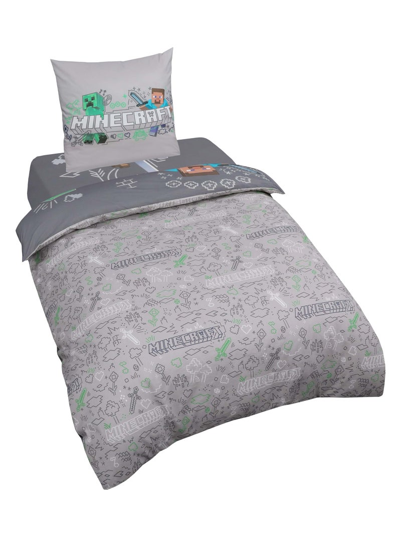 Parure de lit réversible et déhoussable 100 % coton 'Minecraft' ROBA Gris Multicolore Gris - Kiabi