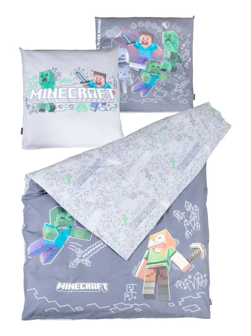 Parure de lit réversible et déhoussable 100 % coton 'Minecraft' ROBA Gris Multicolore Gris - Kiabi