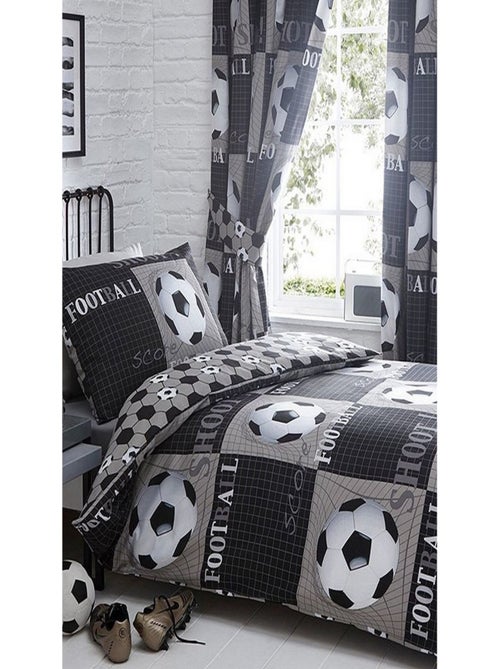 Parure de lit réversible Football Noir Gris et Blanc -138 x 200 cm - Kiabi