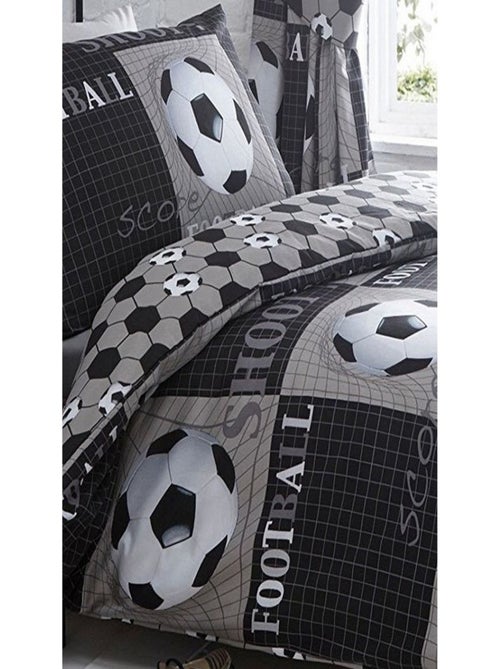 Parure de lit réversible Football Noir Gris et Blanc -138 x 200 cm - Kiabi