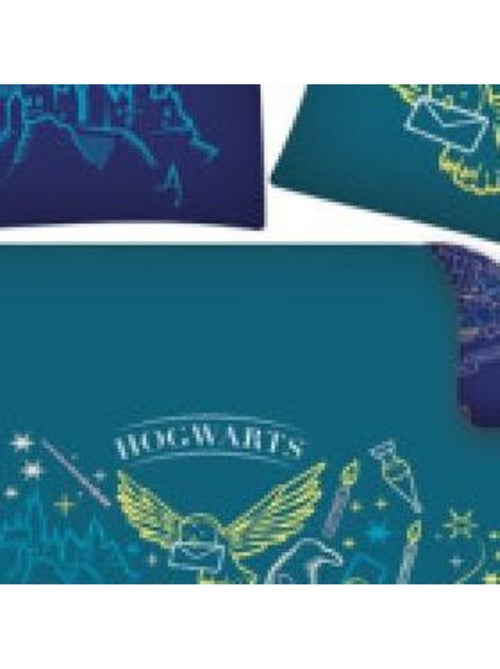 Parure de lit réversible Harry Potter - Blason -Hogwarts- - Bleue et Vert - 140 cm x 200 cm - Kiabi