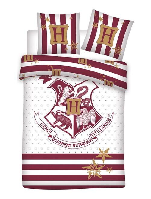 Parure de lit réversible Harry Potter - Blason Hogwarts - Blanche et Rouge - 140 cm x 200 cm - Kiabi