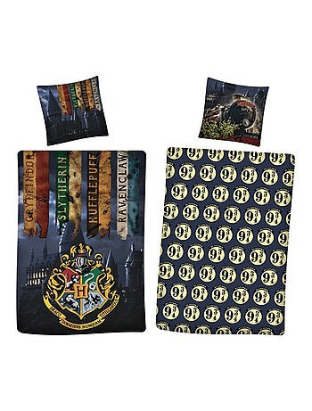 Parure de lit réversible Harry Potter - Blason Hogwarts - Gryffondor, Serpentard, Poufsouffle, Serda