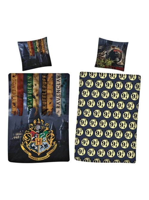 Parure de lit réversible Harry Potter - Blason Hogwarts - Gryffondor, Serpentard, Poufsouffle, Serda - Kiabi