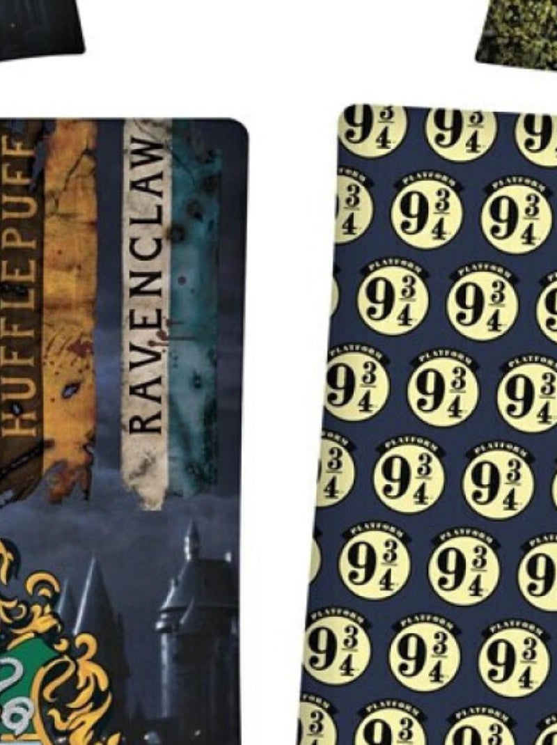 Parure de lit réversible Harry Potter - Blason Hogwarts - Gryffondor, Serpentard, Poufsouffle, Serda Noir - Kiabi