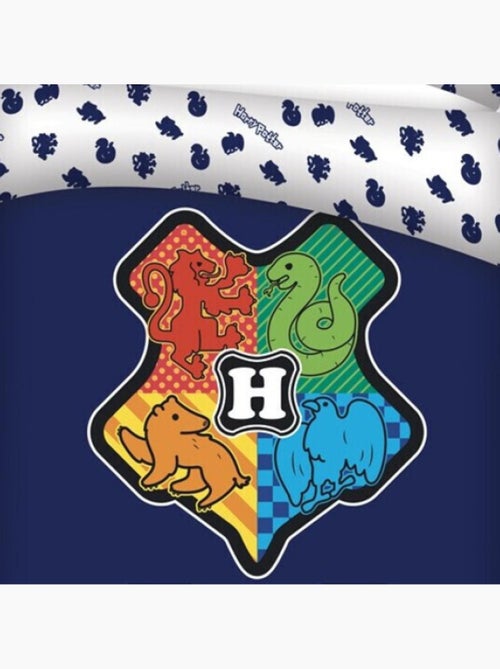 Parure de lit réversible Harry Potter - Blason Hogwarts - Les 4 Maisons Rouge, Vert, Jaune et Bleu - - Kiabi