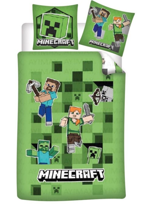 Parure de lit réversible Minecraft Vert - 140 cm x 200 cm - Kiabi