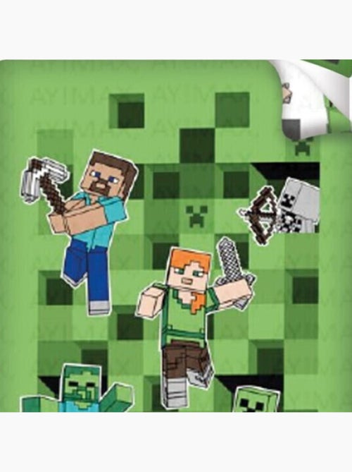 Parure de lit réversible Minecraft Vert - 140 cm x 200 cm - Kiabi