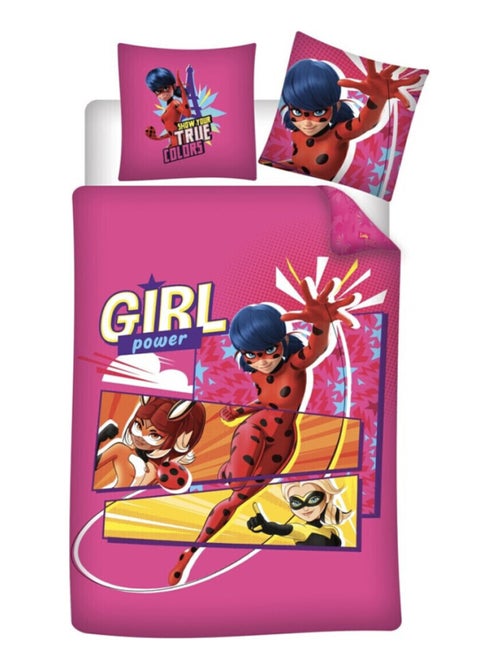 Parure de lit réversible Miraculous Ladybug - -Girl Power- - Rouge - 140 cm x 200 cm - Kiabi