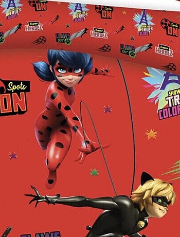 Parure de lit réversible Miraculous Ladybug et Chat Noir - Rouge - 140 cm x 200 cm