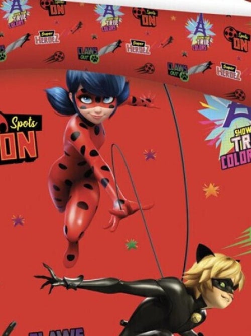 Parure de lit réversible Miraculous Ladybug et Chat Noir - Rouge - 140 cm x 200 cm - Kiabi