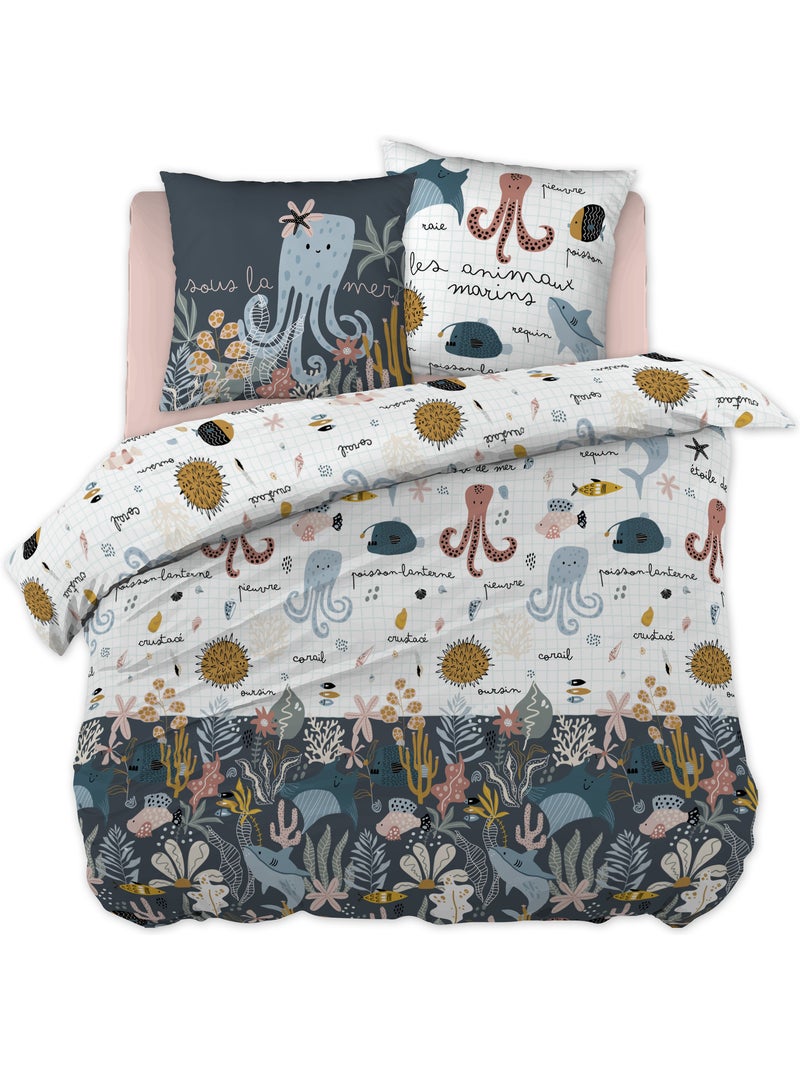 Parure de lit réversible octopia 100% coton 57 fils Bleu - Kiabi