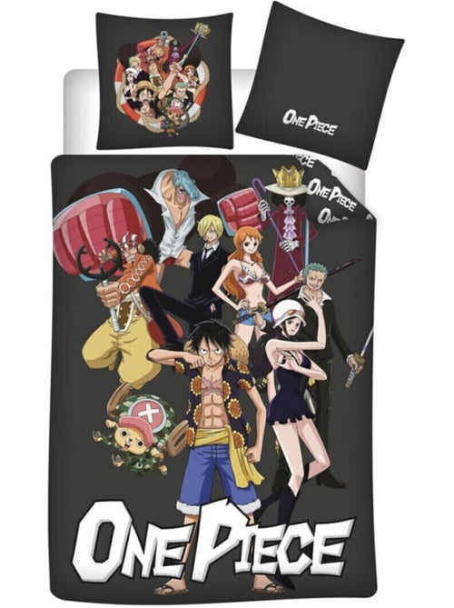 Parure de lit réversible One Piece - Luffy et tous les personnages - Noire - 140 cm x 200 cm - Kiabi
