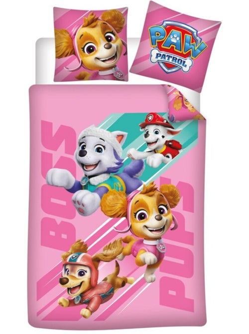 Parure de lit réversible Pat Patrouille Boss Pups rose - 140 cm x 200 cm - Kiabi