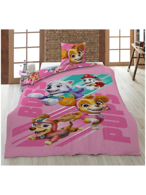 Parure de lit réversible Pat Patrouille Boss Pups rose - 140 cm x 200 cm - Kiabi