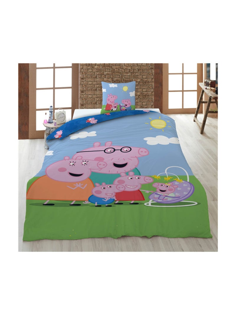 Parure de lit réversible Peppa pig - Maman pig - Papa pig - George pig- Evie pig - 140 x 200 cm Multicolore - Kiabi