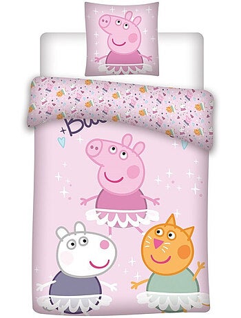 Parure de lit réversible Peppa Pig - Peppa, Suzy et Candy - Rose - 140 cm x 200 cm