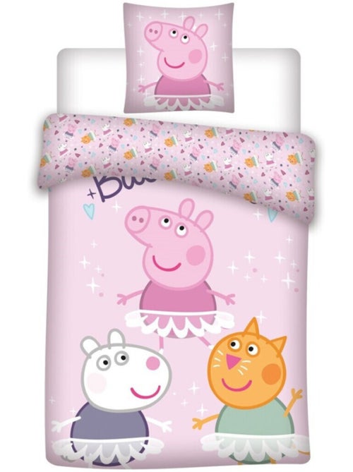 Parure de lit réversible Peppa Pig - Peppa, Suzy et Candy - Rose - 140 cm x 200 cm - Kiabi
