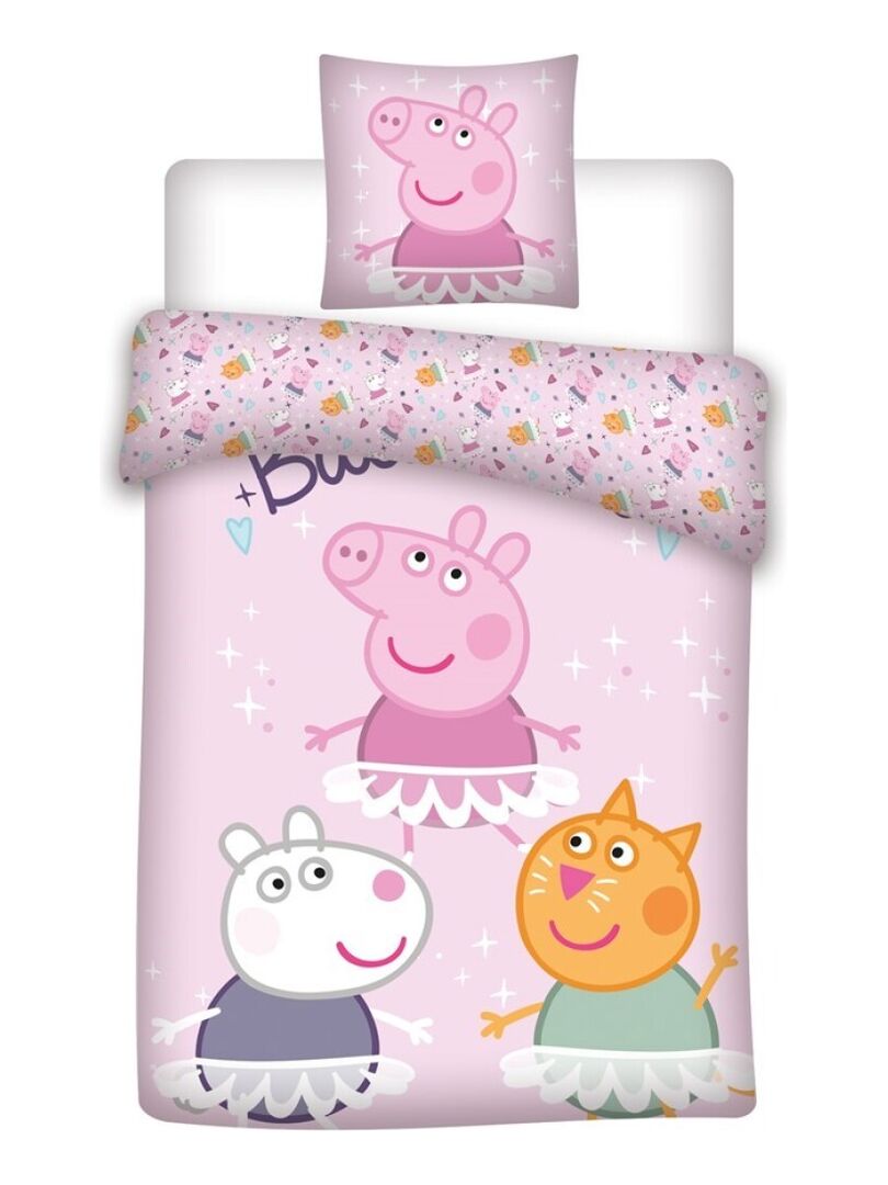 Parure de lit réversible Peppa Pig - Peppa, Suzy et Candy - Rose - 140 cm x 200 cm Rose - Kiabi