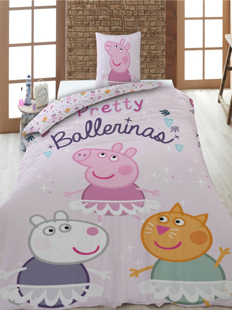 Parure de lit réversible Peppa Pig - Peppa, Suzy et Candy - Rose - 140 cm x 200 cm Rose - Kiabi
