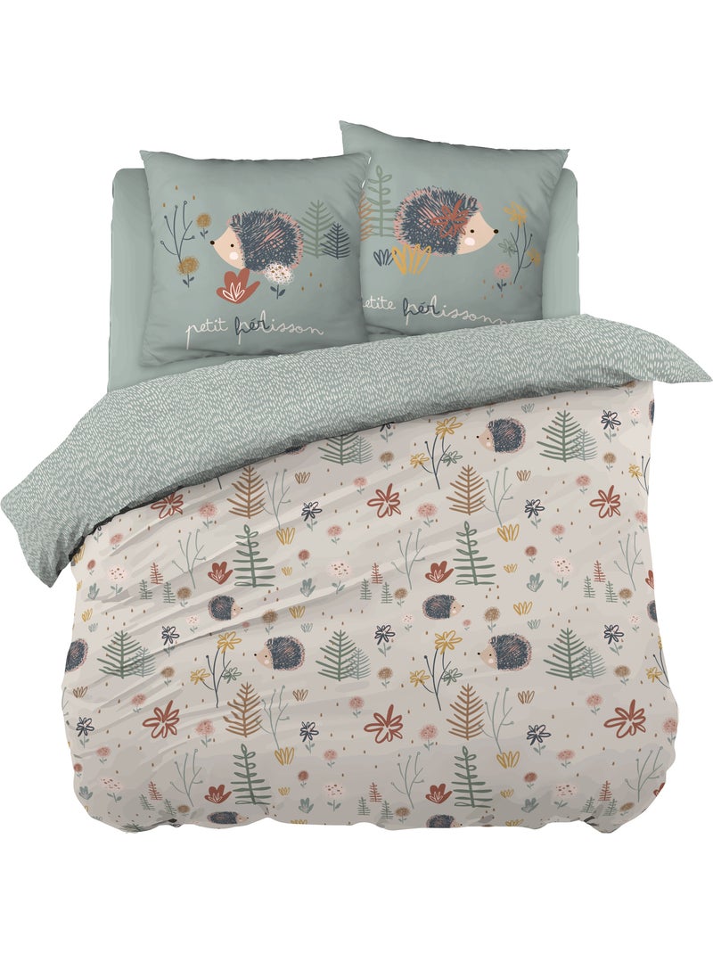 Parure de lit réversible polisson 100% coton 57 fils Beige - Kiabi