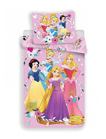 Parure de lit réversible Princesses Disney - modèle Cendrillon, Raiponce, Blanche-Neige et La Belle
