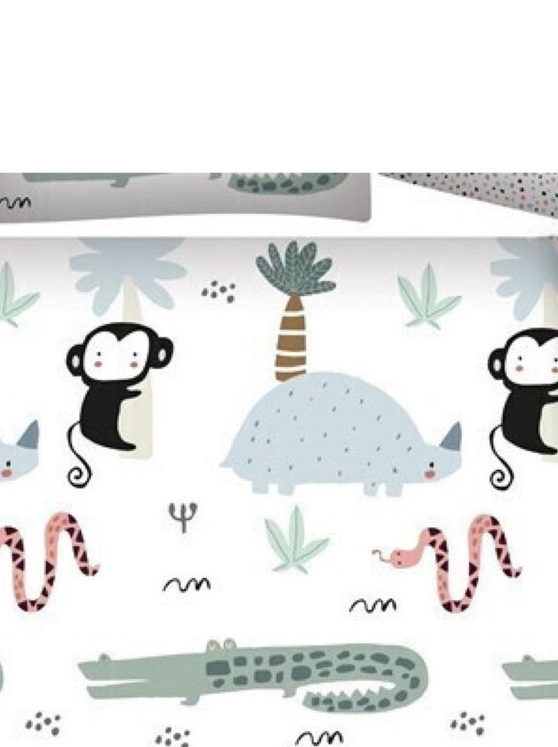 Parure de lit réversible Safari - Blanche - 140 cm x 200 cm Multicolore - Kiabi