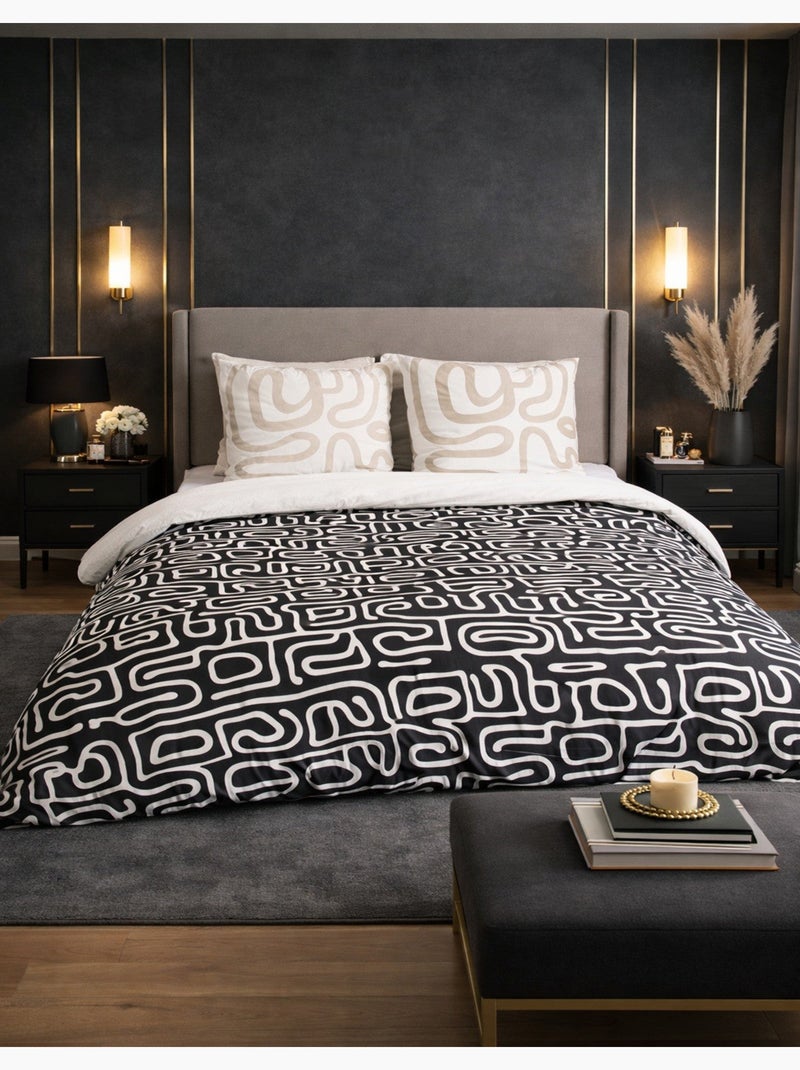 Parure de Lit Réversible SIDNIE - 240x220 / Noir Noir - Kiabi