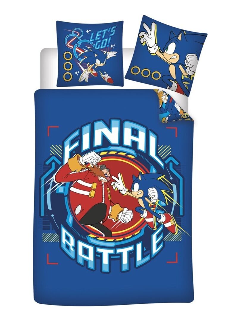 Parure de lit réversible Sonic - "Final Battle" - 140 cm x 200 cm Bleu - Kiabi