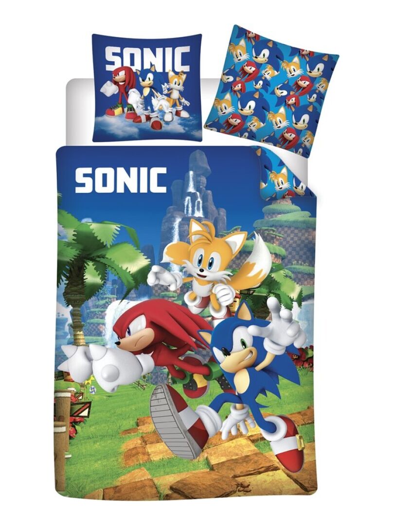 Parure de lit réversible Sonic et ses amis - Sonic, Knuckles et Tails - 140 cm x 200 cm Multicolore - Kiabi