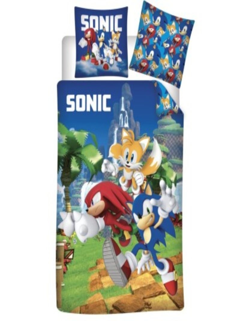 Parure de Lit Réversible Sonic et ses Amis – Housse de Couette + Taie d'oreiller Bleu - Kiabi