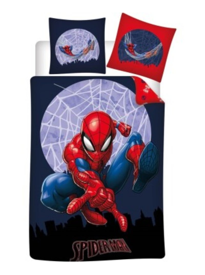 Parure de Lit Réversible SpiderMan – Housse de Couette 140x200 cm + Taie d'Oreiller 65x65 cm Bleu - Kiabi