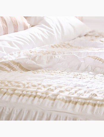 Parure de lit réversible texturée 3 pièces à rayures housse + taies