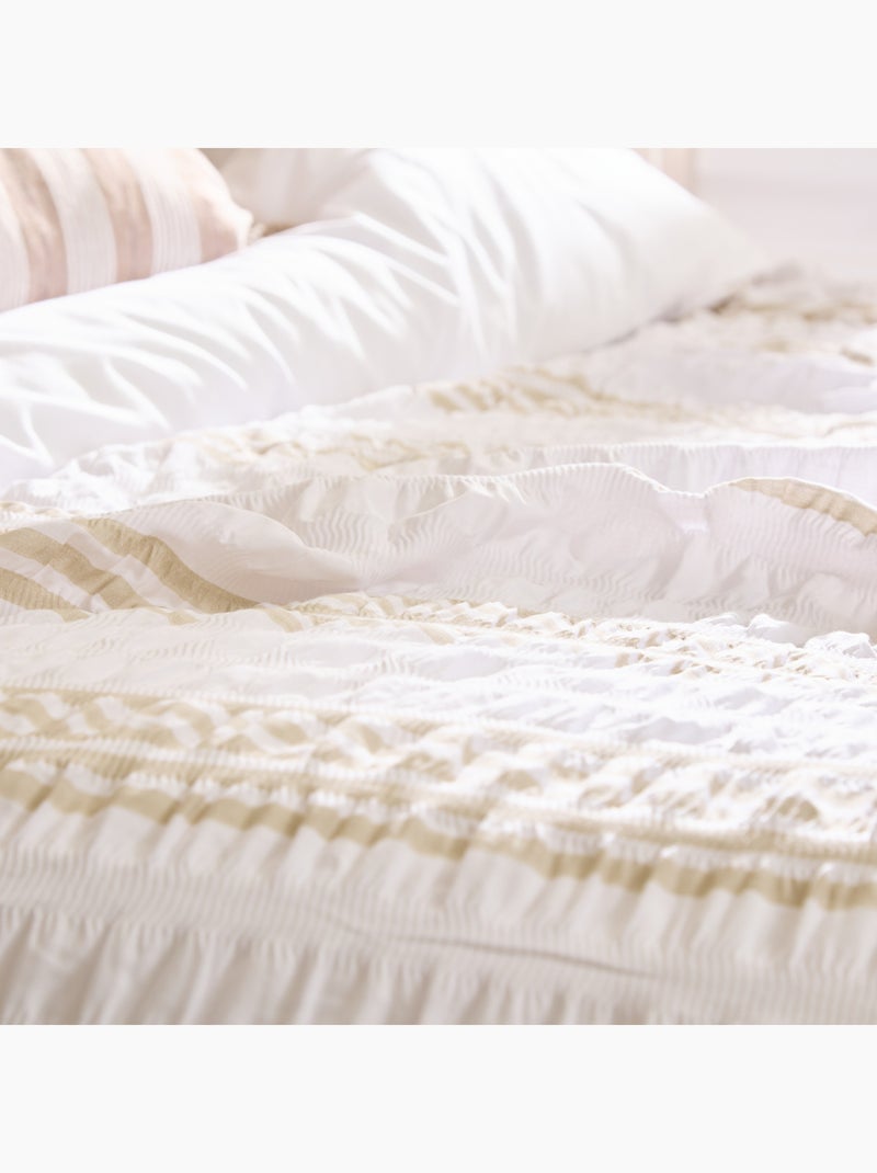 Parure de lit réversible texturée 3 pièces à rayures housse + taies Beige coquille - Kiabi